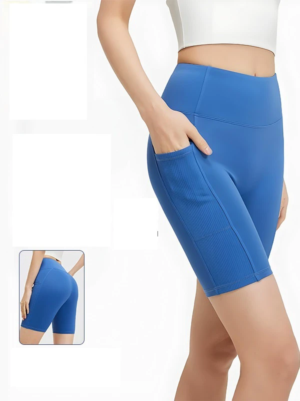 Hip Lifting Solid Yoga Shorts for Women High-waisted Comfortable Breathable Eco-Friendly Tight-fitting Yoga Pants with Pocket
