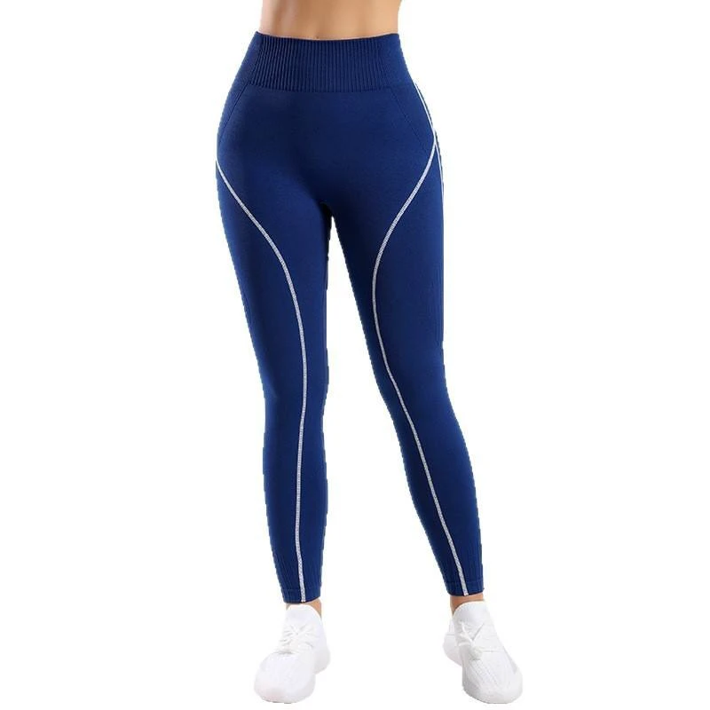 Yoga Pants for Women's High-Waist Ribbed Yoga Pants Hot-Selling Color-Block Fitness Base Peach Hip Tight Seamless Long