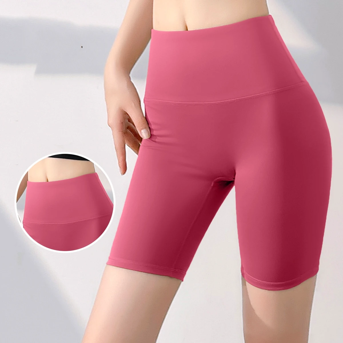T Line Women's High Waist Yoga Shorts Pants WitWh Tummy Control Quick Dry Breathable Seamless Deep Pockets Fitness Athletic