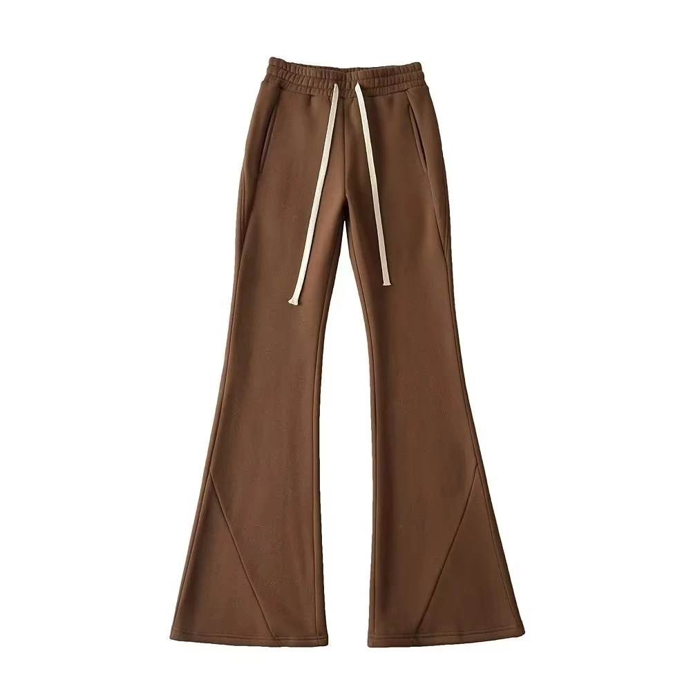 Custom Design Women’s Wide Leg Jogging Pants Low Rise Plus Size Thick Fleece V-Cut Flare Sweatpants