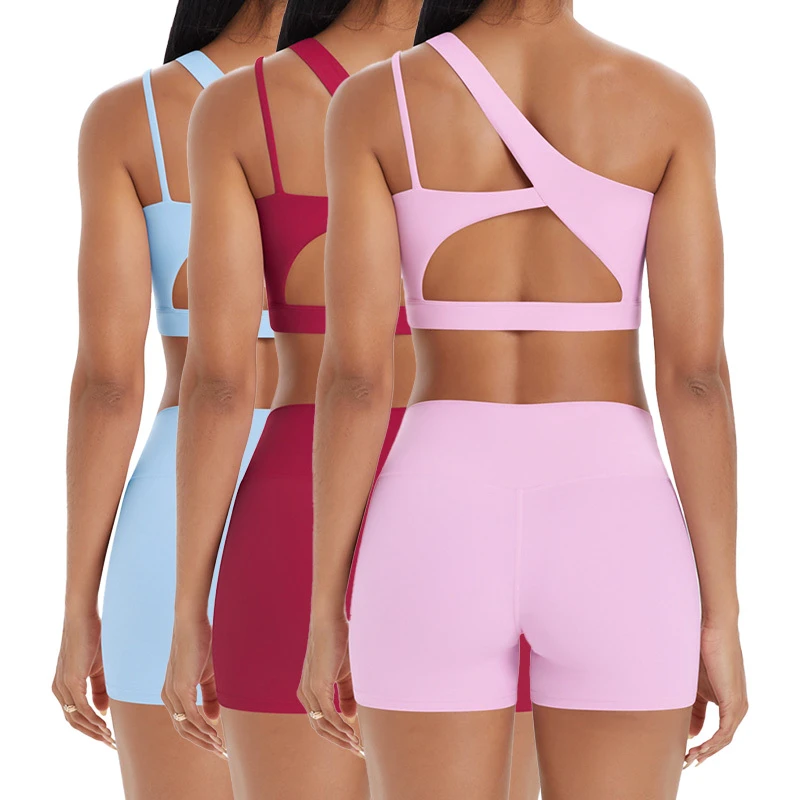 7114+7101 Women's Gym Suit Elastic Waist Breathable Crop Top with Shorts Solid Pattern Yoga Fitness Activewear Set