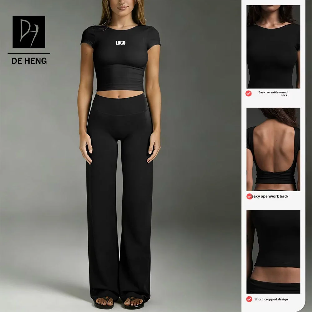 Custom Butt Lifting 2 Piece High Waist Elastic Quick Dry Sports Backless Crop Top Lightweight Yoga Wear Women Workout Set