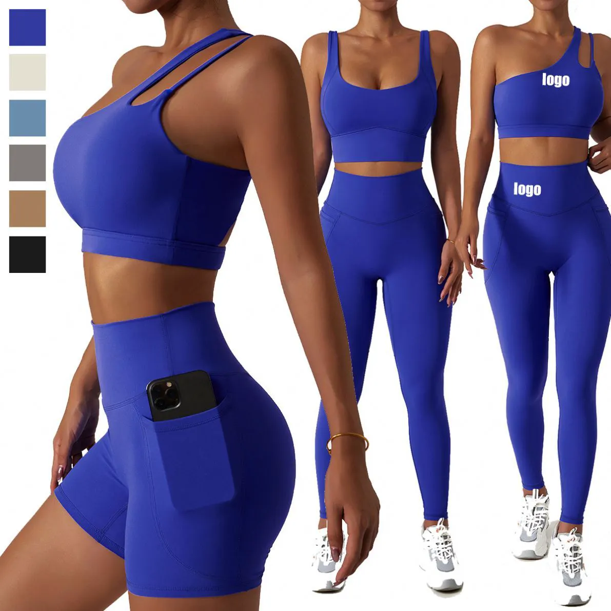 New Plus Size Oem Workout Clothing Women Set One Shoulder Sport Bra Top Women's Leggings Activewear Sets With Pocket