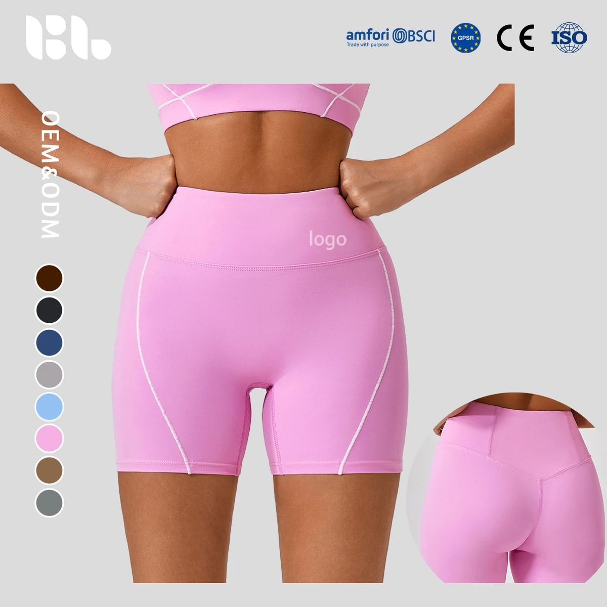 Europe America Contrast Color Summer New High-waisted Tight Nude-feel No-awkward-seam Sweat-Wicking Yoga Shorts Women's
