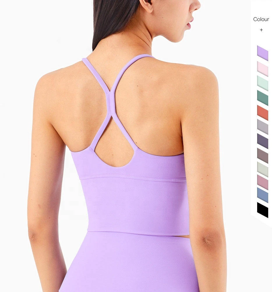 Open Back Shockproof Strap Fashion Seamless Tube Sports Women Sexy Nude Top Built-in Yoga Padded Bra Nylon Spandex S-XL