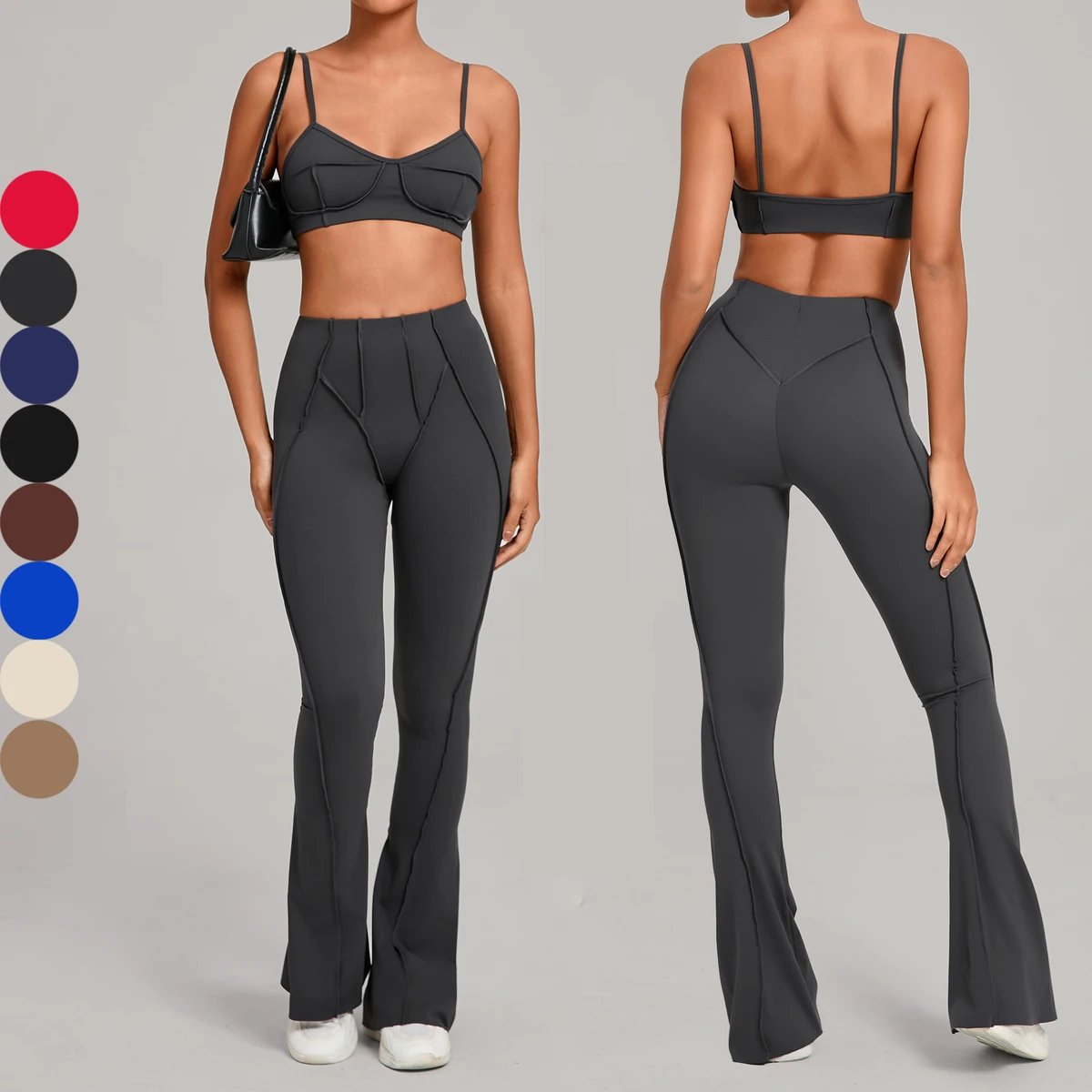 New Arrival Customized Splicing Design Active Wear High Waist Flare Leggings Set Workout Yoga Sets