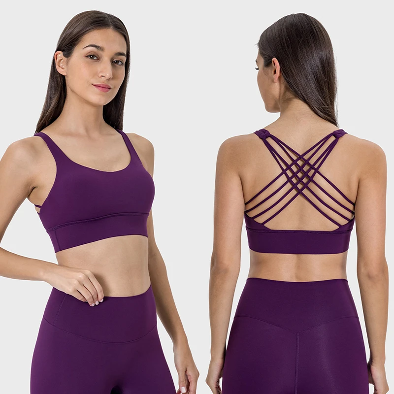 S2010 New Wholesale Cross Strap Yoga Sports Bra Women Workout Tops Padded Plus Size Gym Fitness High Impack Bra