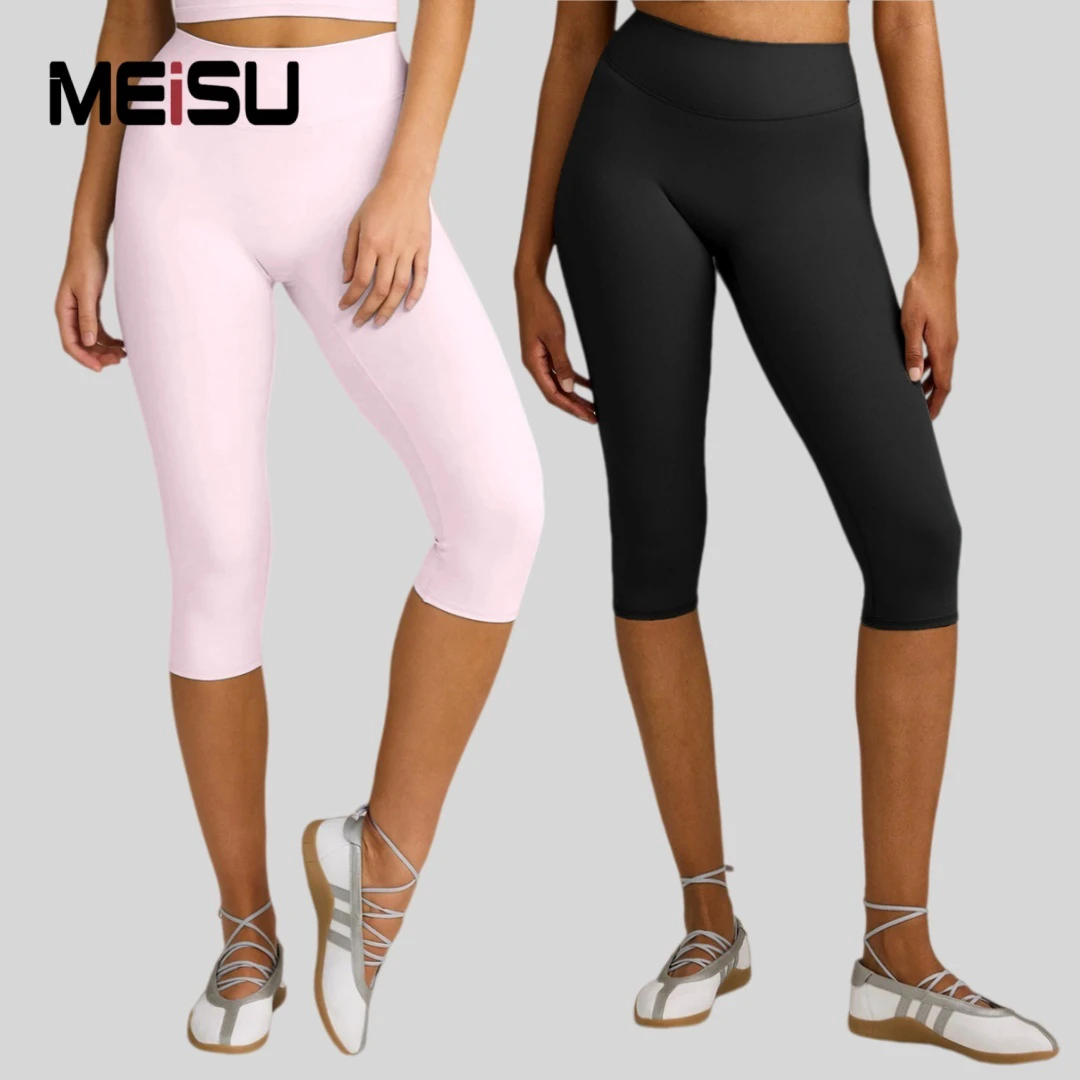 High Waist Capri Yoga Leggings Moisture Wicking Quick Dry Compression Butt Lifting Cropped Pants for Running Gym Fitness Workout