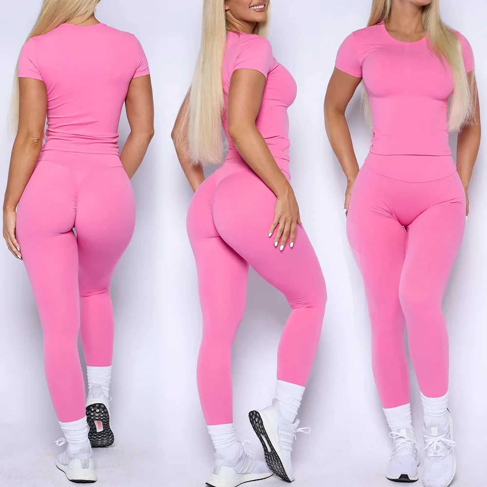 Custom Logo Running Workout Activewear Gym Quick Dry 2 Piece Scrunch Butt High Waist Yoga Sportswear Set for Women