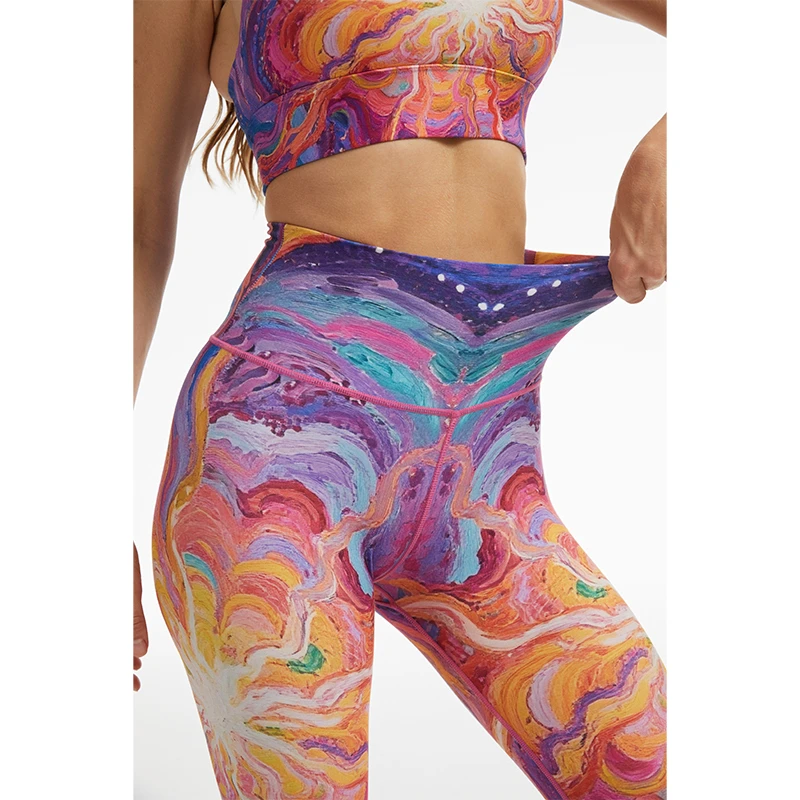 Custom Recycled Polyester Drawstring Knee-Length Yoga Pants High Waist Tummy Control Eco-friendly Leggings