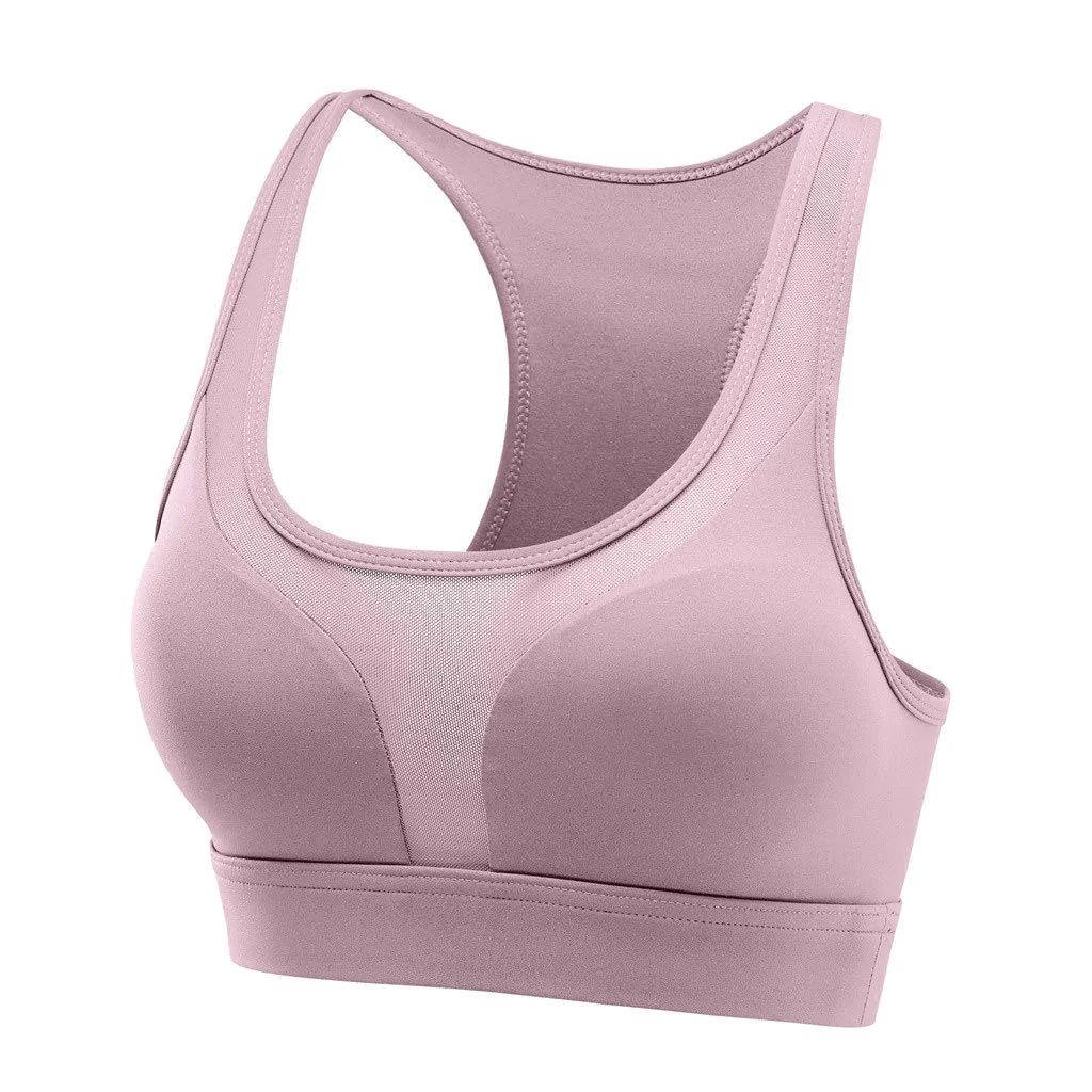 Women's XL Sports Bra Quick Dry Breathable Compression Push-Up Gym Fitness Running Yoga Simple Front Phone Pocket Plus Size