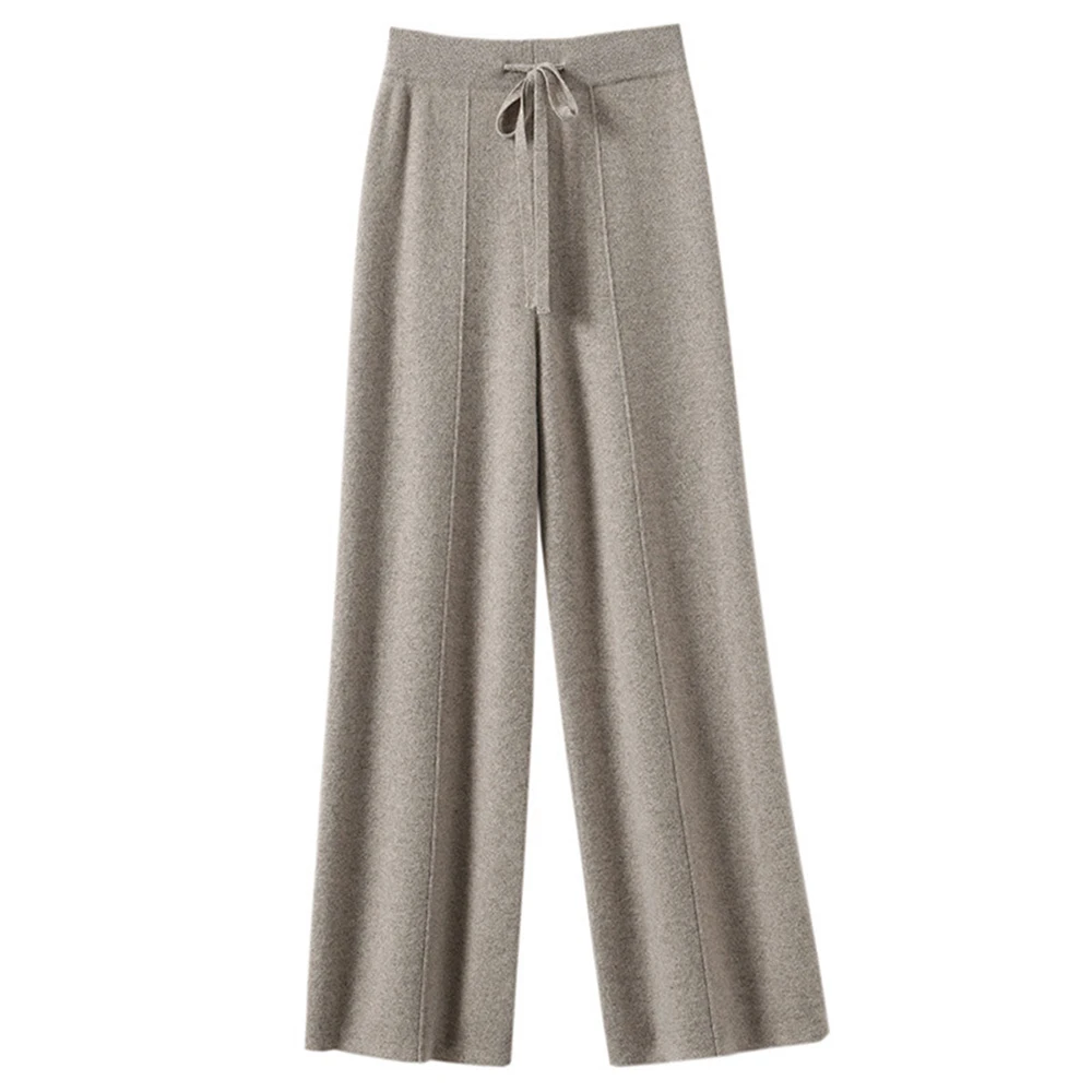 Custom Hot Selling Soft Mid Rise Drawstring Loose Ladies Knit Long Pants
