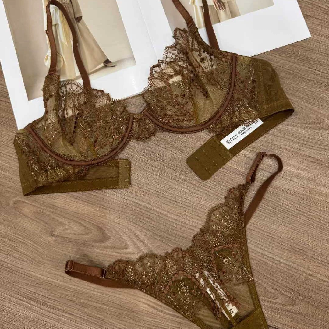 Women Sexy Solid Lace Gothic Lingerie Half Cup Ultra-thin Large Bust Minimizer Underwire Strapless Push-up Bra Set