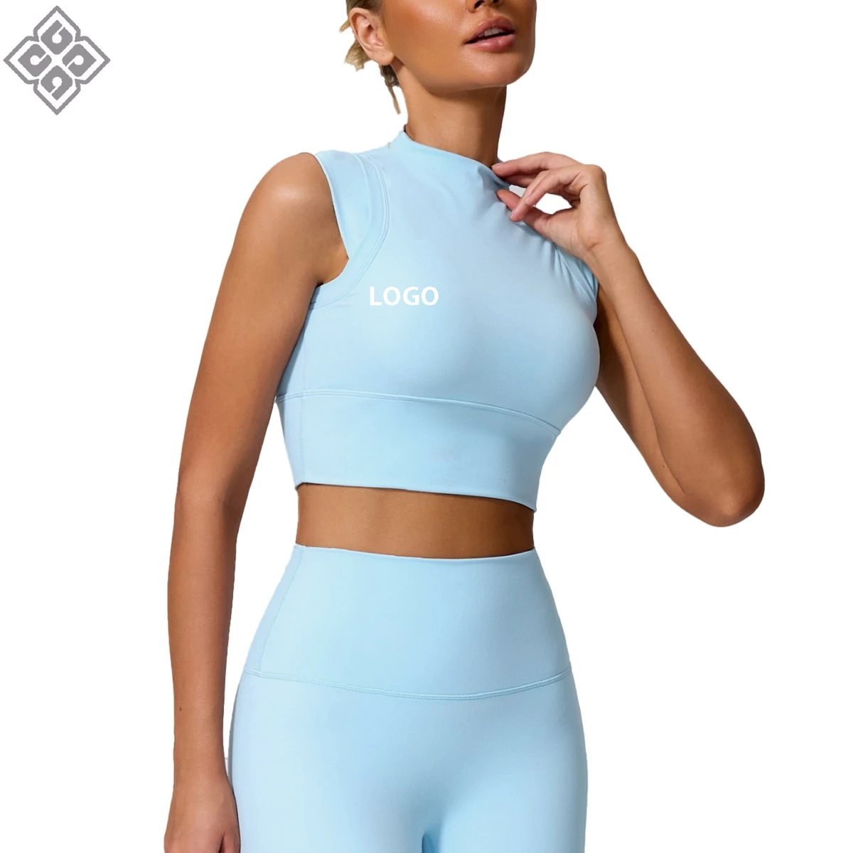Custom Women's Solid Color High Neck Sleeveless Sports Bra Tank Top Shock Absorption Breathable Stretchy Yoga Workout Top