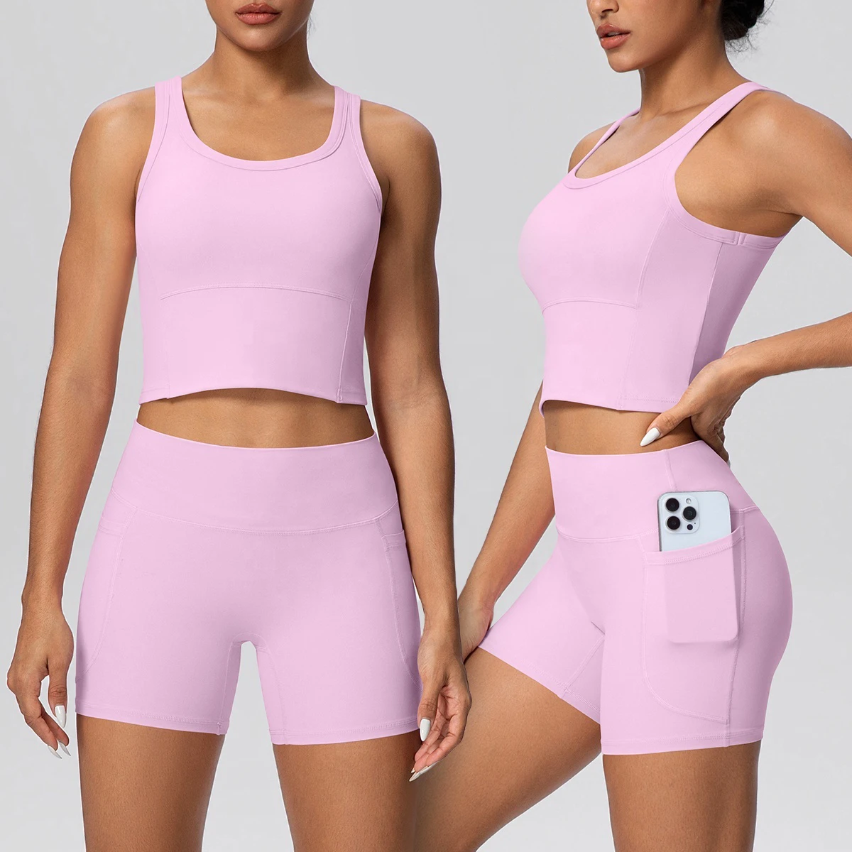 Women's High Elastic Waist Spandex/Nylon Sportswear Activewear 2-Piece Yoga Workout Set Breathable Quick Dry Crew Neck