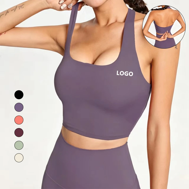 Women's Lightweight High Support Halter Strap Quick-drying Breathable Shockproof Push-up Sports Bra Removable Pads Running Yoga