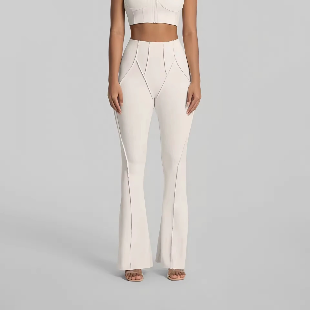 High-Waisted Elastic Waist Flare Leggings Flattening Tummy Lift Buttocks Quick-Dry Four-Way Stretch Breathable Running Sports
