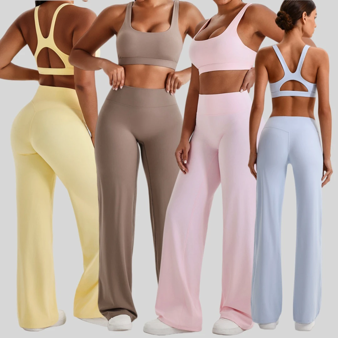 Women's High Waist Straight Leg Yoga Set Naked Feeling Quick Dry Workout Outfits Fitness Running Sports Suit