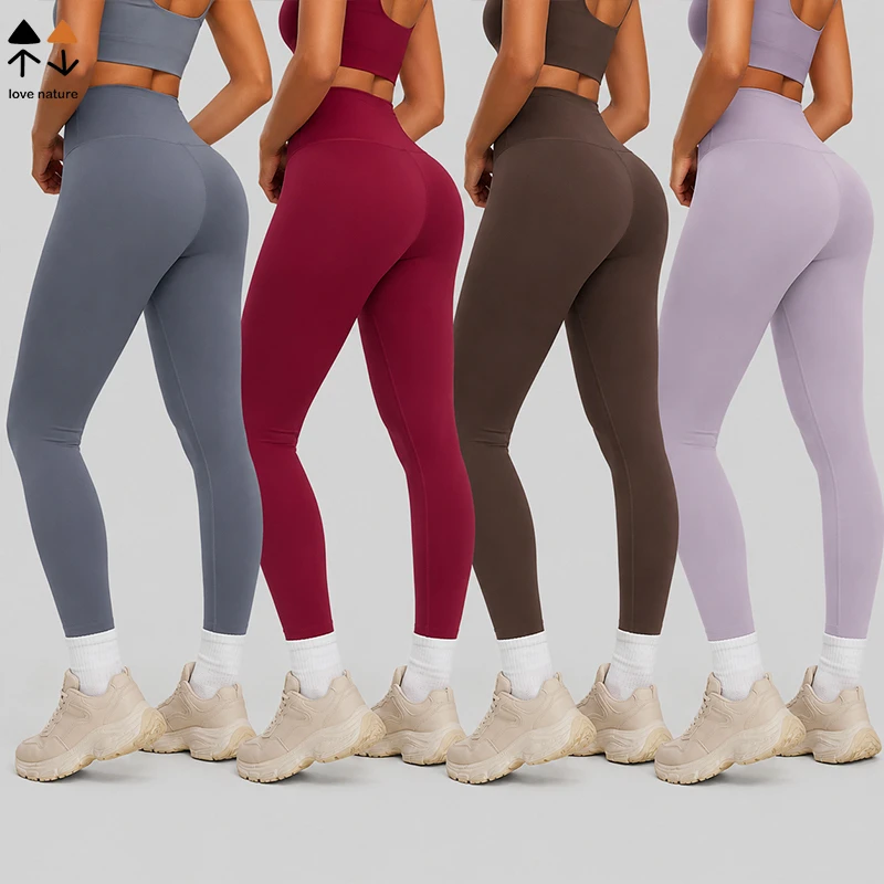High Waist Dual Side Pockets Women Yoga Leggings Naked Feel No Front Seam 4 Way Stretch Tummy Control Workout Gym Pants