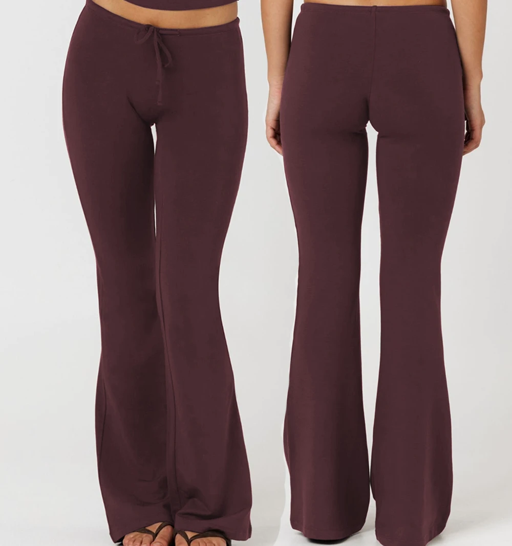 High Waist Drawstring Yoga Flare Pants Loose Fit Workout Leggings Casual Wide Leg Bell Bottom Sport Trousers with Tie