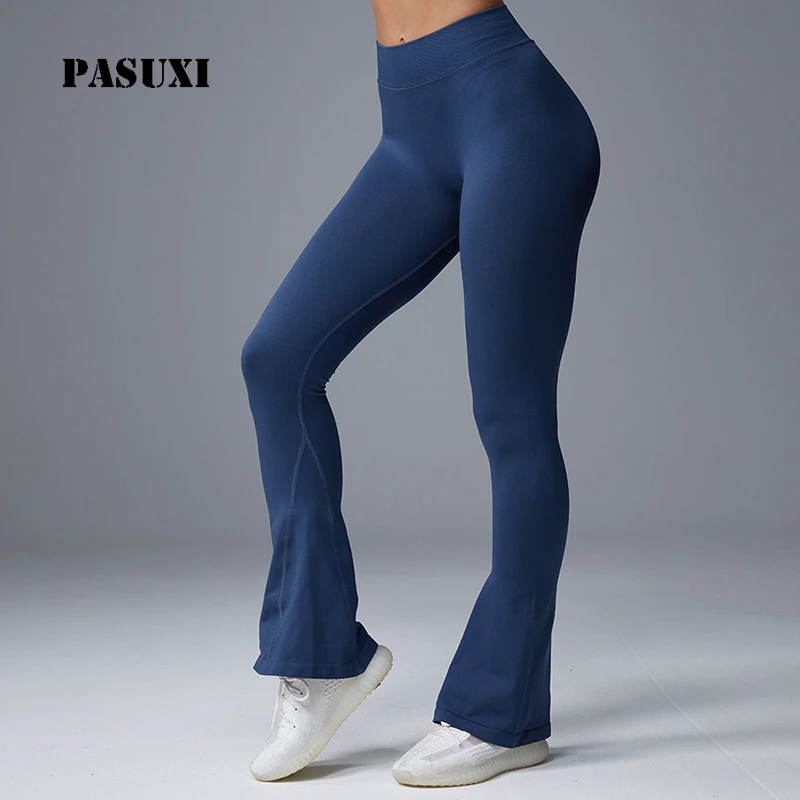 PASUXI Yoga High-Waist Flared-Leg Tummy Control Breathable Four-Way Stretch Sweat-Wicking Spandex/Nylon Fitness Full-Length XL