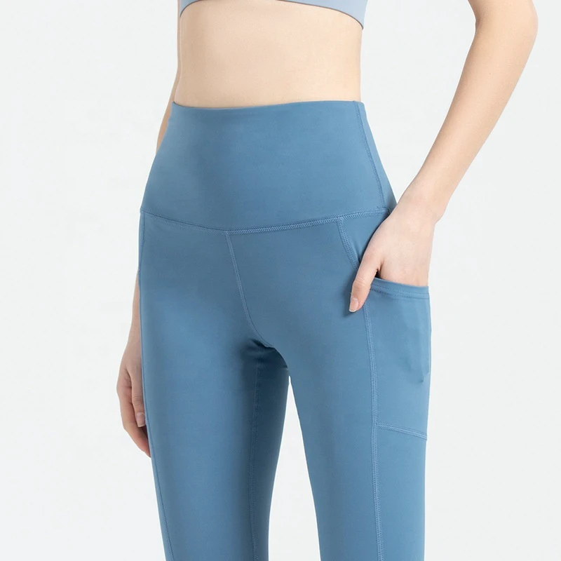 Women's High Waist Gym Sport Leggings Side Pockets Workout Scrunch Butt Tummy Control Yoga Pants 100% Polyester Quick Dry