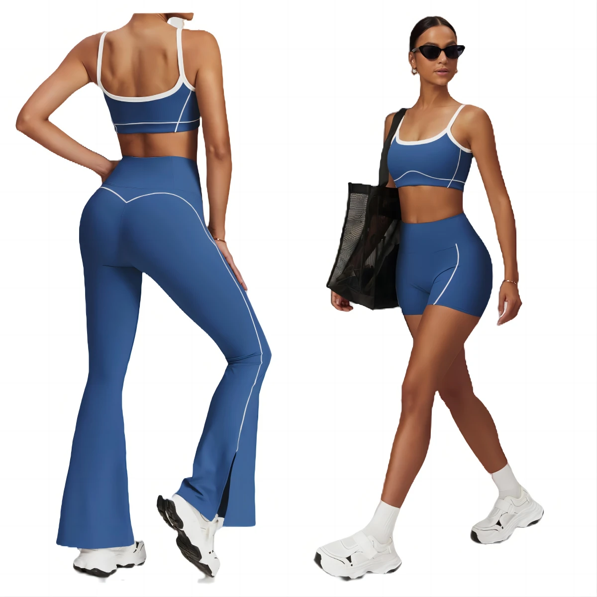 Fitness Yoga Set Sexy Bra Elastic High Waist Flared Leggings Running Shorts Soft Yoga Bra Sets Athletic Wear Suit