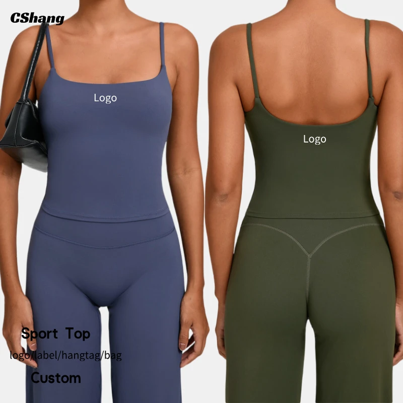 Wholesale Women's Gym Tank Top Built Bra Breathable Four-Way Stretch Quick Dry Yoga Fitness Square Neck Sports Workout