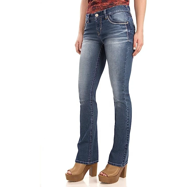 Women's Mid Waist Boyfriend Flare Denim Jeans Regular Fit for Stone Wash Washed Blue Summer Solid Polyester/Cotton Quick Dry