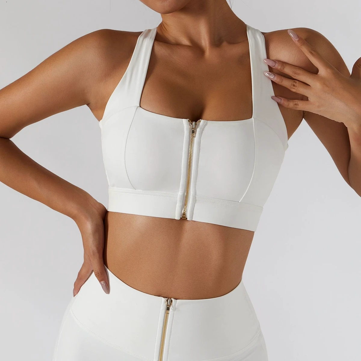 OEM Removable Cup Sports Women Wear Yoga Bra Wholase Custom High Impact Front Zip Fitness Bra Adjustable Strap Sports Bra