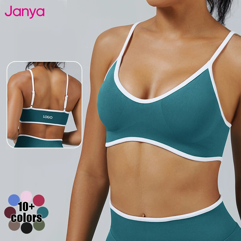 Janya Wholesale Custom Logo Breathable Active Gym Fitness Bras Adjustable Straps Color Blocking Seamless Yoga Sports Bra Women