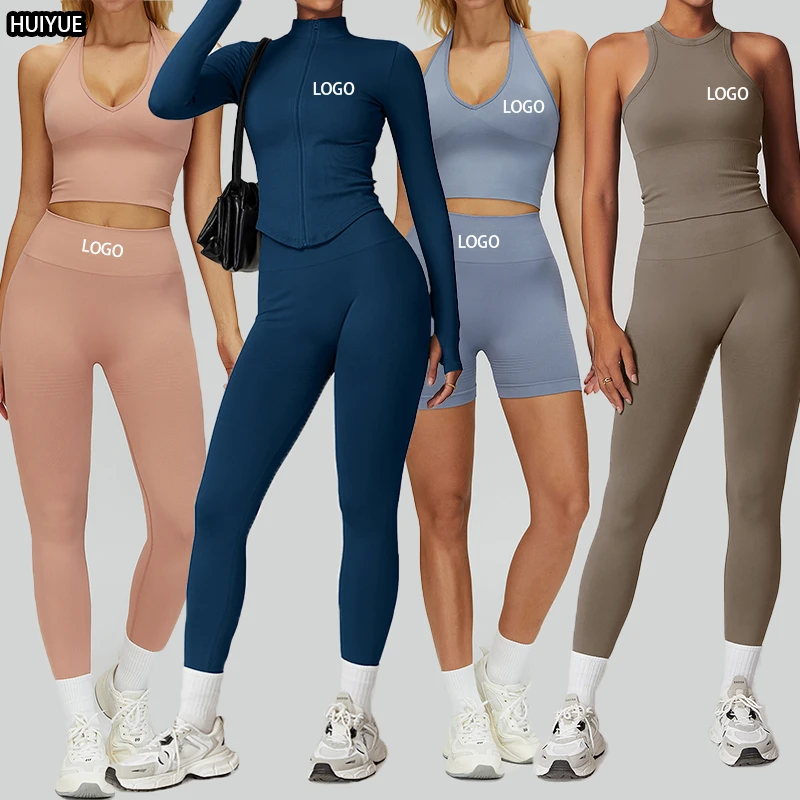 6pcs Yoga Sets Seamless Shorts Sports Bra Workout Vest Zipper Jacket Women Clothes High Waist Leggings Gym Fitness Wear Suit