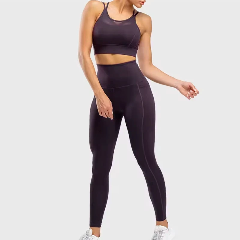 Women's Lightweight Yoga Sets New Product Solid Pattern Elastic Waist Yoga Pants Gym Workout Clothing Activewear Sets for Women