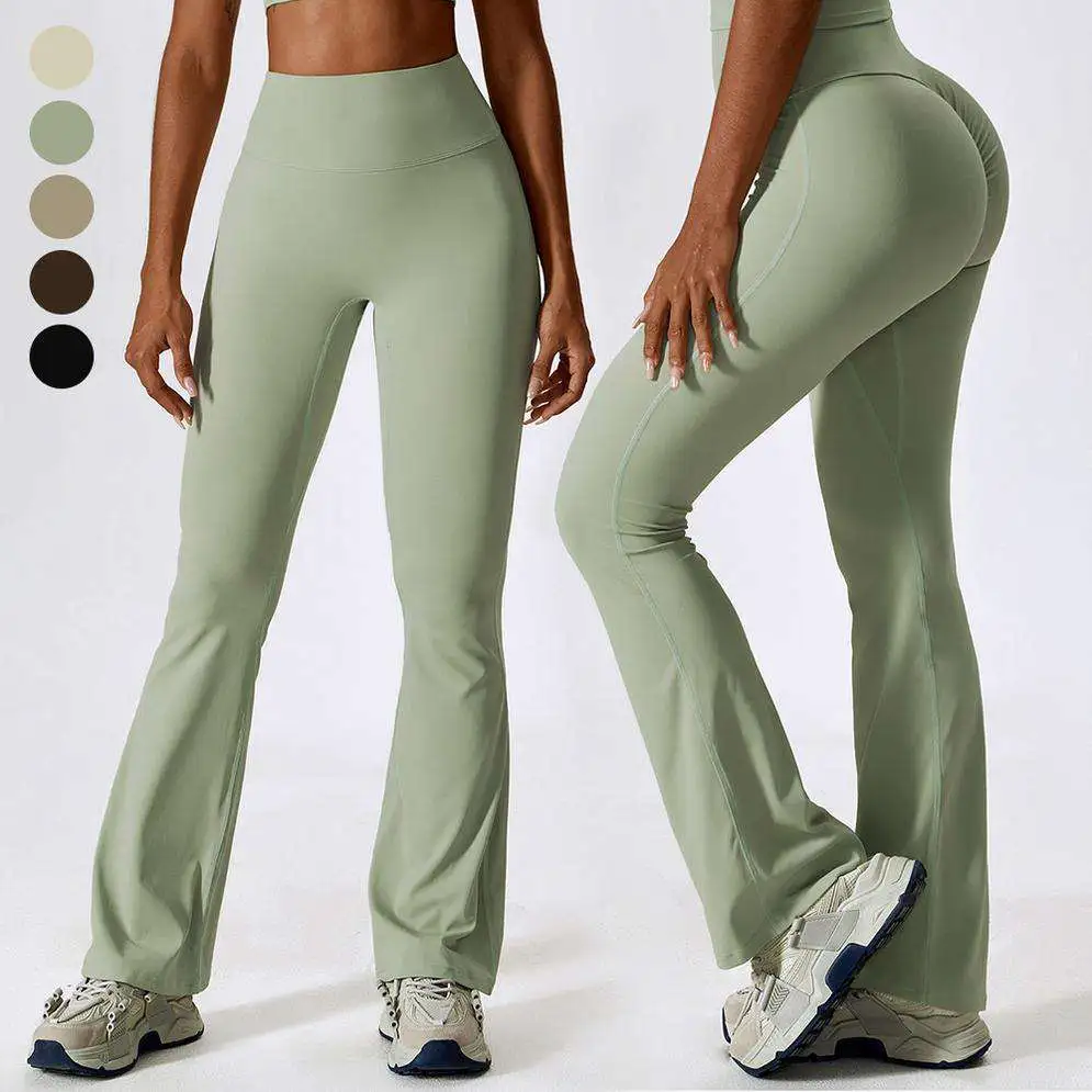 High Waist Full-Length Wrinkle-Resistant Gingham Pattern Teens Gym Sportswear Flare Bootcut Yoga Pants Compression Push-up Tummy