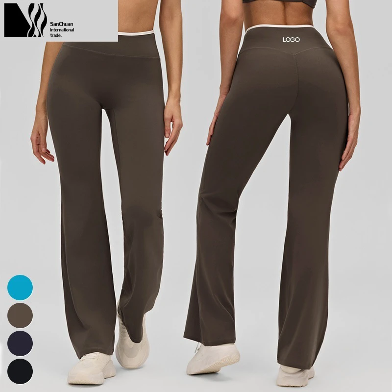 Tummy Control Tight Flared Sports Gym Leggings Color Blocking Elastic High Waist Flare Breathable Yoga Leggings for Women