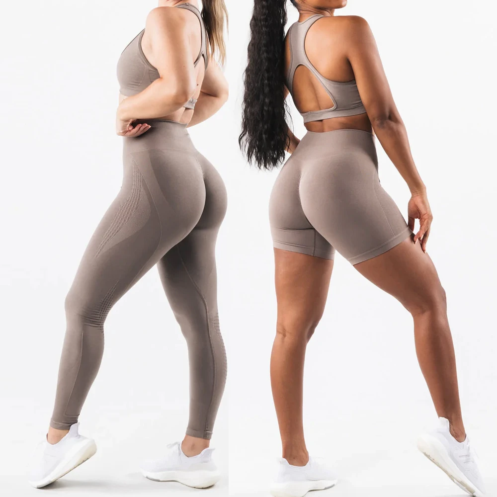 High Waisted Amplify Contour Legging Seamless Gym Fitness Sport Workout Set Back Scrunch Seam Women Sports Wear Yoga Suit Set