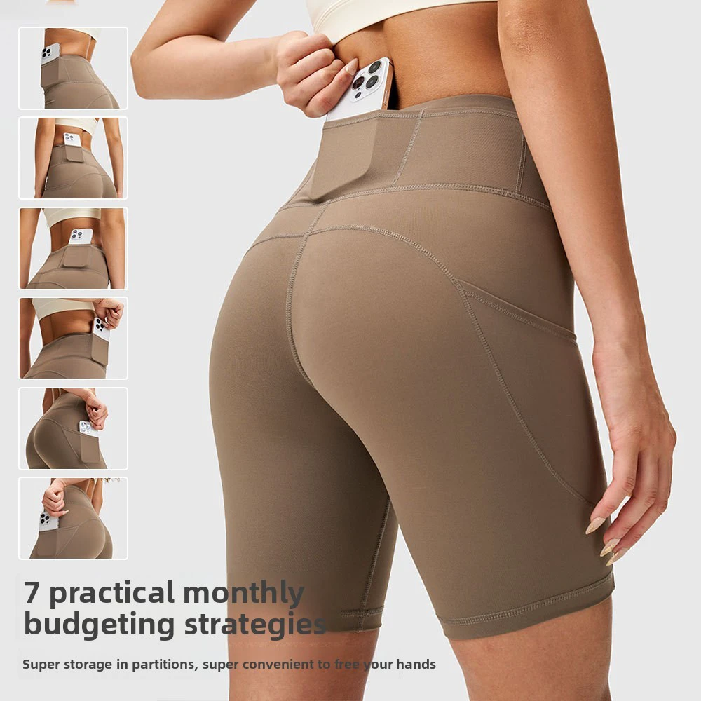 High Waisted Five-point Yoga Shorts Women Tummy Control Breathable Knee Length Quick Dry Fitness Workout Athletic Gym Pants
