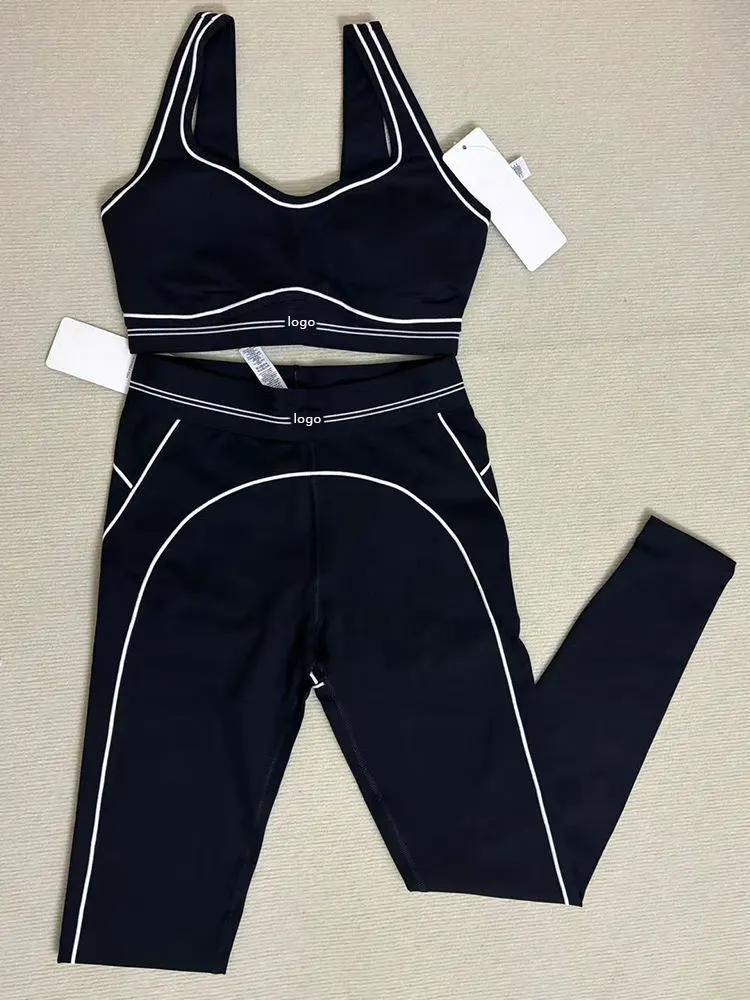 Women's Yoga Two-Piece Fitness Set Breathable Sweat-Wicking Seamless Skin-Friendly Elastic Waist Off-the-Shoulder Racerback
