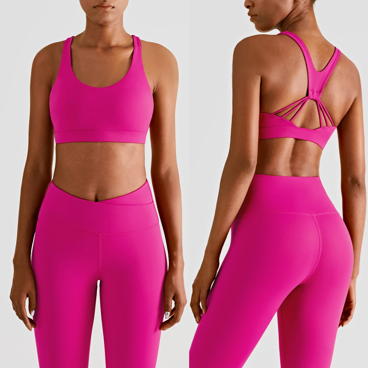WX1412 New Design Solid Color Deep U-neck Breathable Sports Bra V-shape High Waist Yoga Leggings Butt Lifter for Gym Fitness