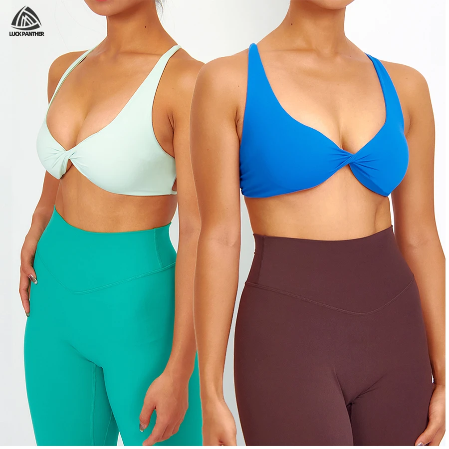 Luckpanther Girls Fitness Comfort Cross Back Strap Front Twist Sport Bra Hot Sexy Workout Stretch Running Sports Bra Women