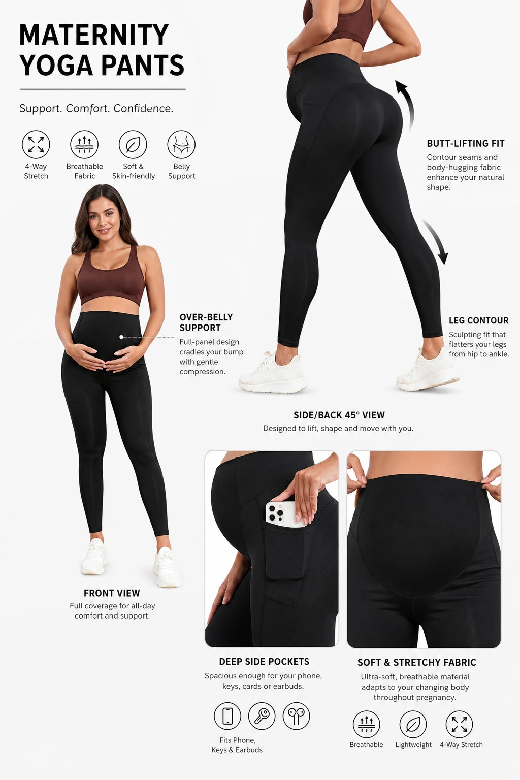 New Four-Season Maternity High-Waisted Cropped Velour Belly-support Sports Yoga Pants Europe America Casual