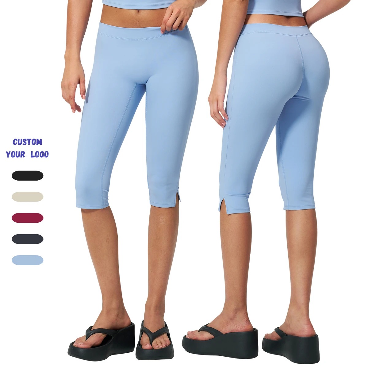 Womens Low-Waist Yoga Capri Leggings Butt-Lifting Tummy Control Cropped Fitness Pants High Stretch Workout Activewear for Gym