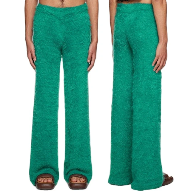 2025 Manufacturer's Casual Style Women's Custom Winter Flare Pants 100% Cotton Knitted Furry Trousers