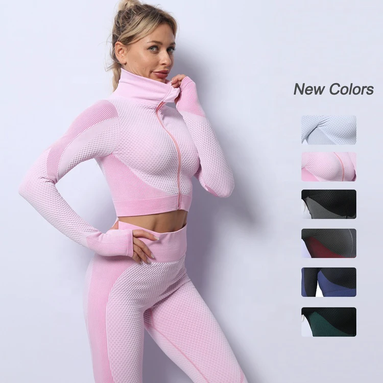 New Active Wear Seamless Crop Top Leggings and Sports Bra Women Yoga 3 Piece Gym Wear Set Clothing