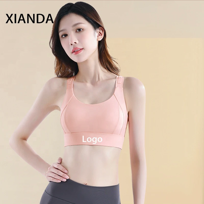 XIANDA OEM Custom Blank Logo Ladies Plus Size Mesh Fixed Cup Train Sujetador Deportivo Shockproof Gym Fitness Yoga Sports Bra