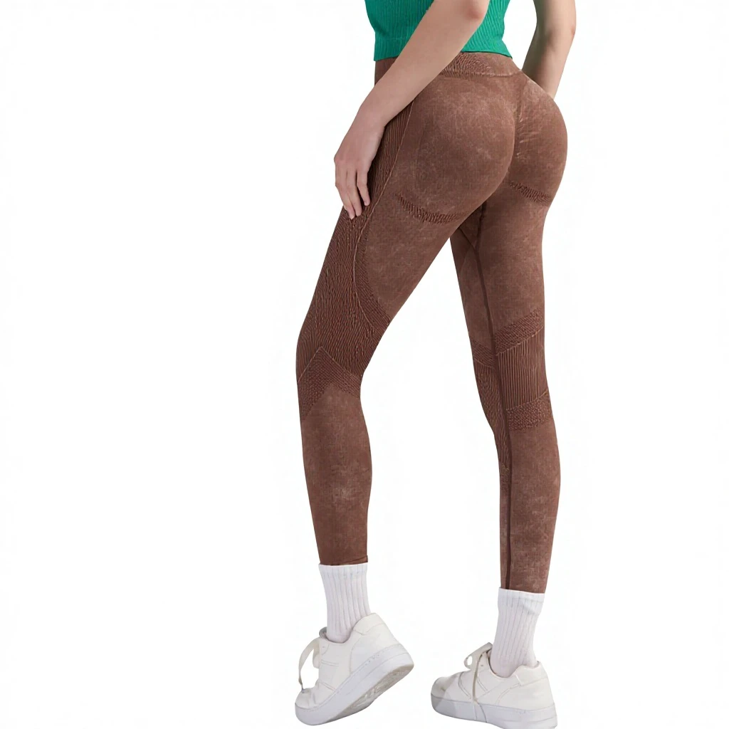 Cross-Border Plus Size Sand-Washed High-Waist Peach-Butt Knee-Length Yoga Leggings Booty-Lifting Tummy-Control High-Elastic