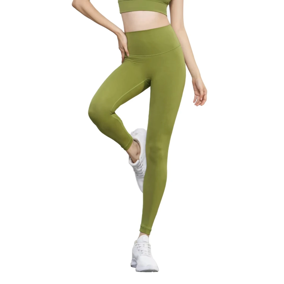 High Waist Solid Color Yoga Leggings Full Length Seamless Four-Way Stretch Spandex Nylon Women's Fitness Pants