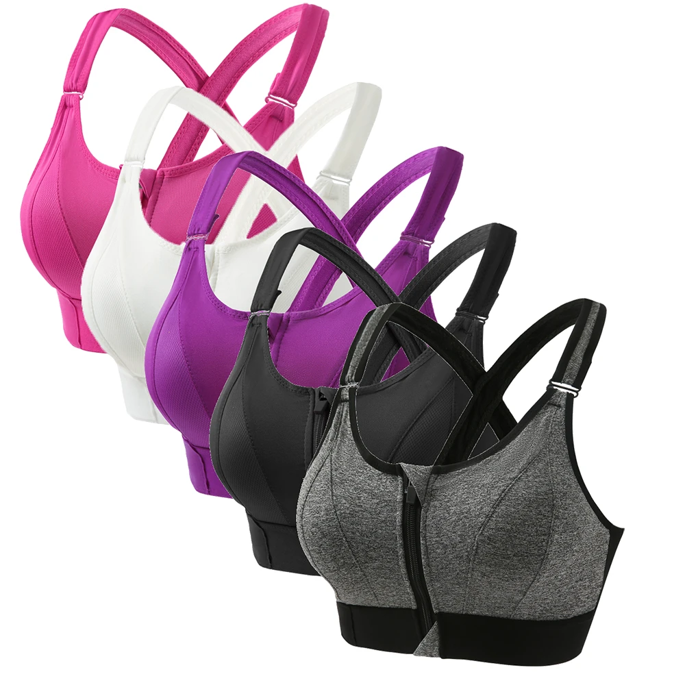 Plus Size S-5XL Post-Surgery Bra Wholesale High Impact Adjustable Front Zipper Wireless Yoga Big Boobs Shockproof Sports Bra