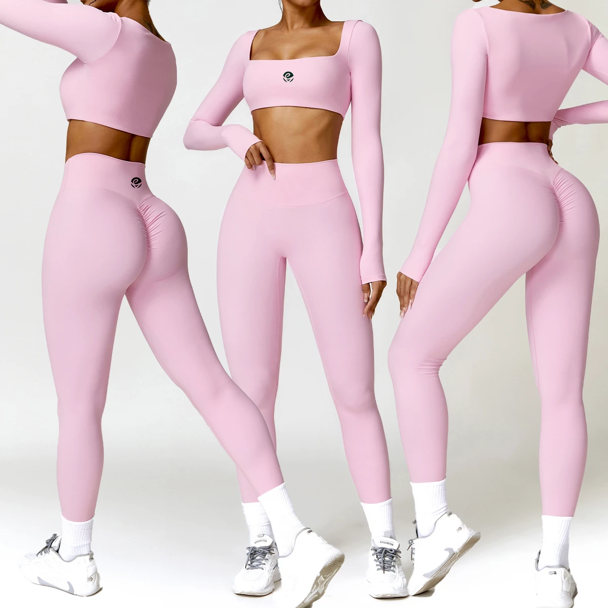 Custom Soft Gym Fitness Set Breathable Sportswear Suit Yoga Leggings With Scrunch Butt Sports Crop Top Gym Wear 2 Pcs Yoga Sets