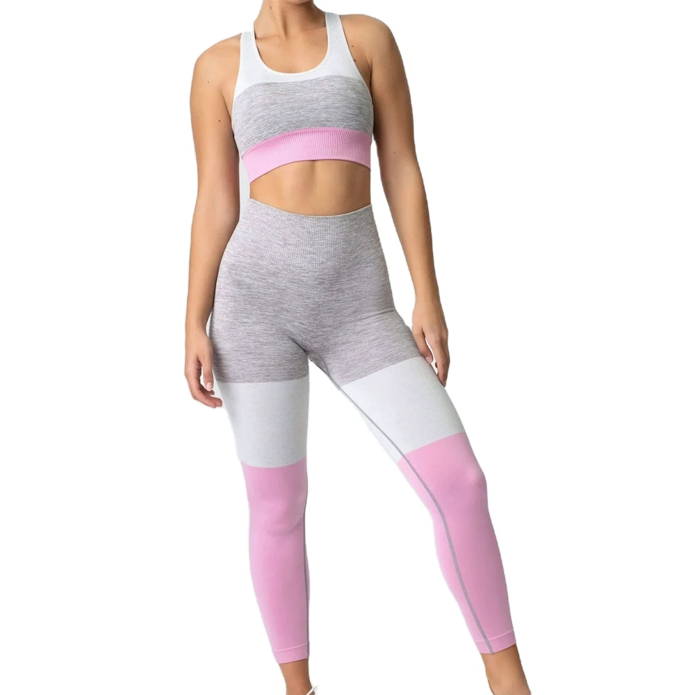 Women Yoga Fitness Suit Mid Waist Legging Yoga Set 2-Piece Breathable Gym Running Sports Bra with Front Logo